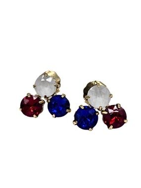 Sienna Gold-Set Tricolor Crystal Stud Earrings - White, Blue & Red